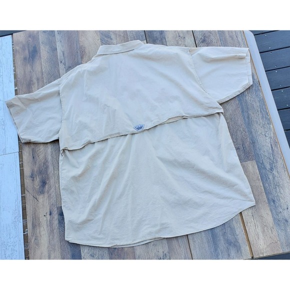 Columbia PFG Short Sleeve Button Up Shirt Men Size 2XL Khaki Vented Top FM7130 - Picture 9 of 12